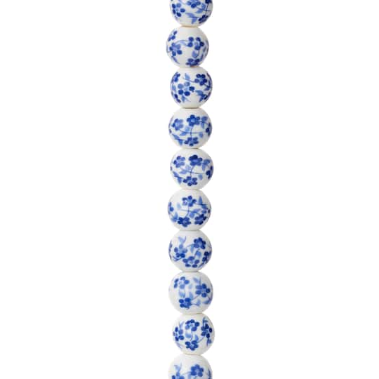 Blue Daisy Ceramic Round Beads, 8mm by Bead Landing&#x2122;